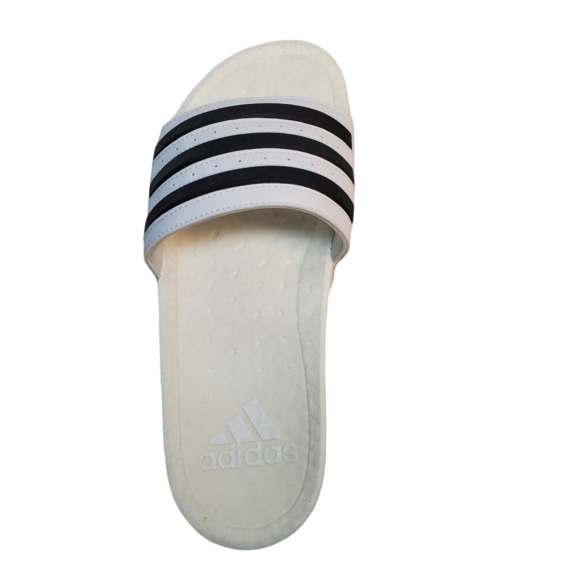 Adidas Comfort Shoes Adilette Boost Slip On Slide Sandals Black White - Picture 5 of 7